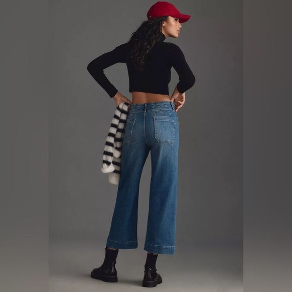 Anthropolgie Pilcro NWT The Skipper Cropped High-Rise Wide-Leg Jeans Med Blue 29 - Picture 7 of 16